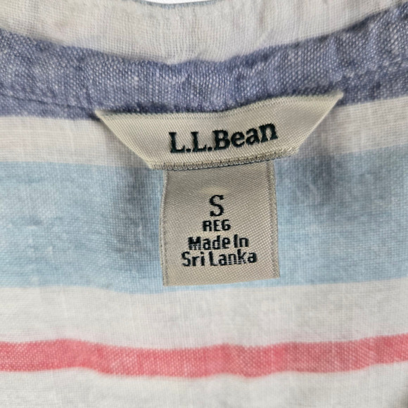 L.L. Bean 100% Linen Blue White Stripe Tunic Long Sleeve Summer Shirt Size Small - Picture 5 of 7